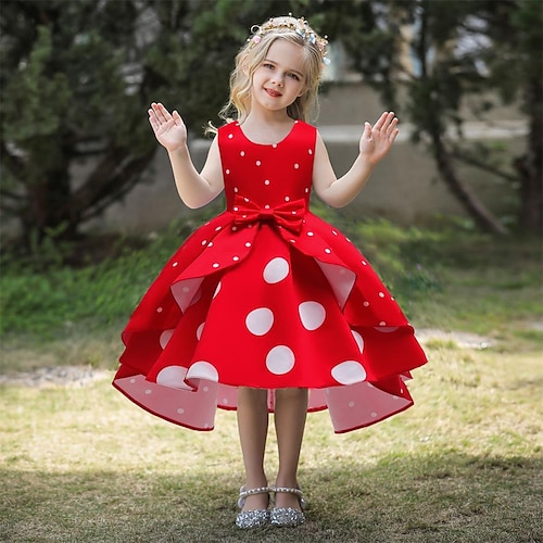 

Kids Girls' Dress Polka Dot Skater Dress Knee-length Dress Party Bow Sleeveless Cute Dress 3-10 Years Spring Pink Yellow Royal Blue