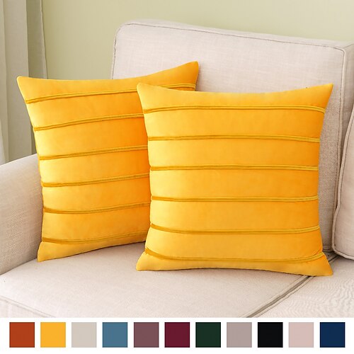 

Velvet Pillowcase with Vertical Straps Solid Colored Cushion Cover Modern Comfort Square Traditional Classic