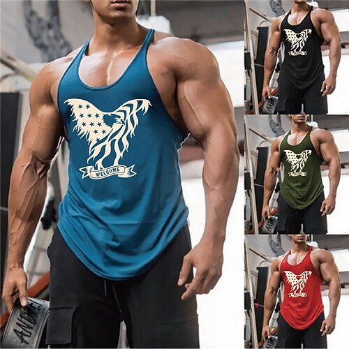 

Men's Tank Top Vest Hot Stamping Graphic Prints Eagle Plus Size Crew Neck Daily Sports Print Sleeveless Tops Designer Fashion Classic Hawaiian Blue Gray / Summer