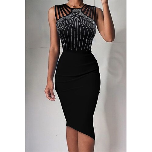 

Women's Party Dress Sheath Dress Black Dress Midi Dress Black Sleeveless Pure Color Sequins Spring Summer Crew Neck Slim 2022 S M L XL