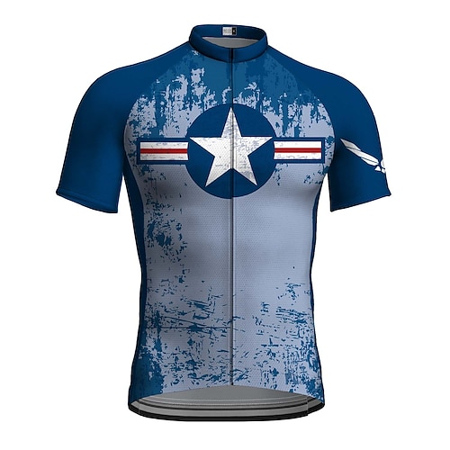 

21Grams Men's Cycling Jersey Short Sleeve Bike Top with 3 Rear Pockets Mountain Bike MTB Road Bike Cycling Breathable Quick Dry Moisture Wicking Reflective Strips Blue American / USA Stars Polyester