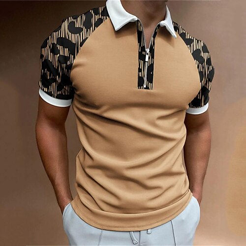 

Men's Collar Polo Shirt Golf Shirt Graphic Turndown Brown 3D Print Street Daily Short Sleeve Zipper 3D Clothing Apparel Fashion Casual Breathable Comfortable / Beach