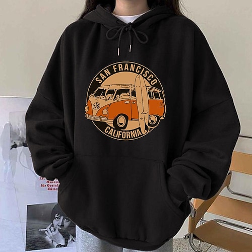 

Women's Hooded Sweater Drop-Shoulders San Francisco Call for Nia Car Athleisure Casual Autumn Winter Hoodie Activewear