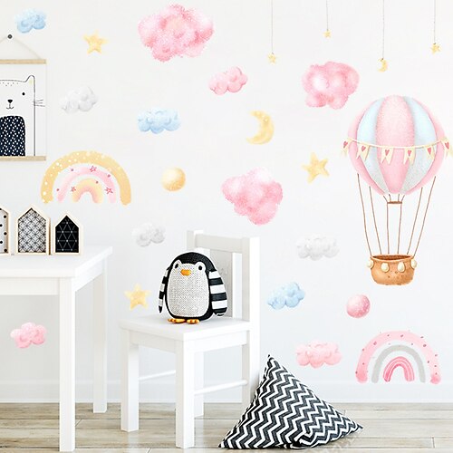 

New Cartoon Hot Air Balloon Clouds Wall Sticker for Kids Room Graffiti Birthday Party Decoration for Living Room Art Mural