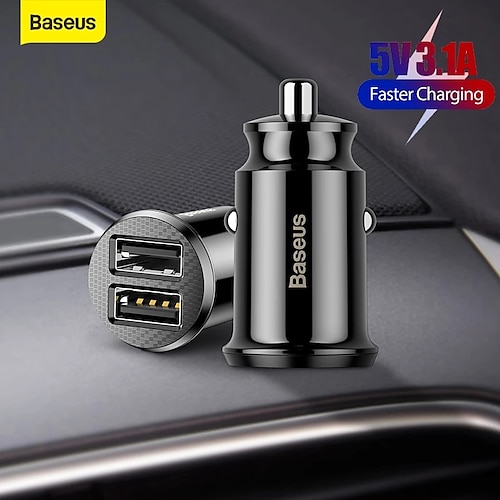 

Baseus Mini Dual USB Car Charger 5V 3.1A Fast Charge 2 Ports USB For Phone Tablet Car Charging