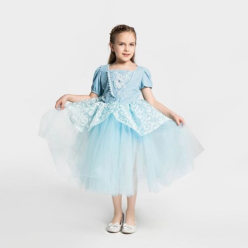 

Kids Little Girls' Dress Color Block A Line Dress Party Performance Mesh Bow Blue Asymmetrical Short Sleeve Princess Sweet Dresses Spring Summer Regular Fit 2-8 Years