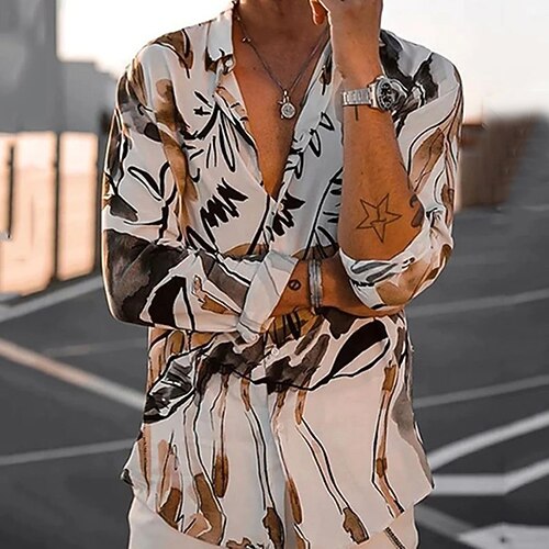 

Men's Shirt Print Graphic Prints Turndown Street Daily Button-Down Print Long Sleeve Tops Casual Fashion Comfortable Beach White Blue Gray