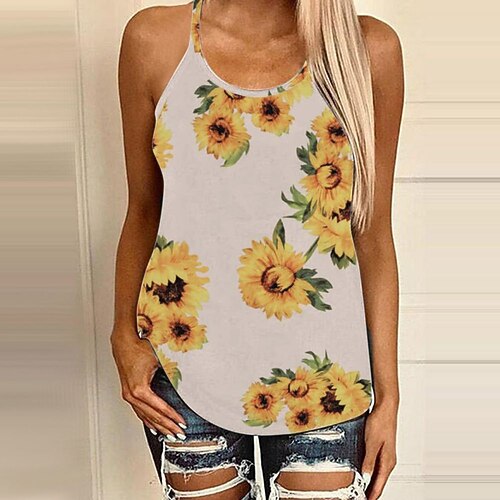 

Mujer Camiseta sin mangas Camis Amarillo Azul Marino Azul Real Galaxia Mariposa Cortado Estampado Sin Mangas Festivos Fin de semana Ropa de calle Casual Cuello halter Regular Flor Mariposa S