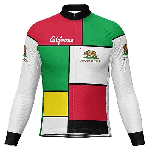 

21Grams Men's Cycling Jersey Long Sleeve Bike Jersey Top with 3 Rear Pockets Mountain Bike MTB Road Bike Cycling Breathable Quick Dry Moisture Wicking Reflective Strips Green Color Block California