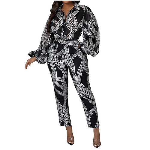 

Women's Jumpsuit Patchwork Print Print Shirt Collar Formal Office Daily Regular Fit Long Sleeve Black S M L Fall