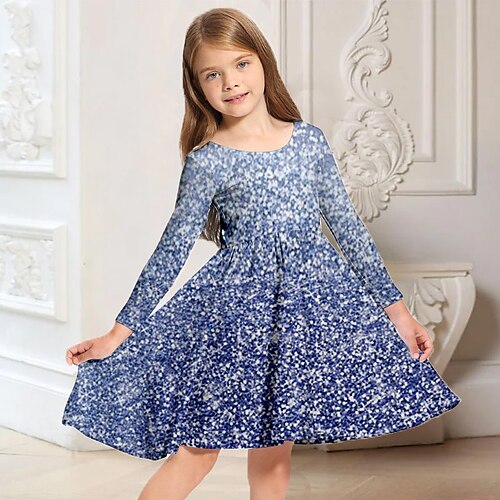 

Kids Little Girls' Dress Floral A Line Dress Daily Holiday Vacation Print Blue Above Knee Long Sleeve Casual Cute Sweet Dresses Fall Spring Regular Fit 3-10 Years