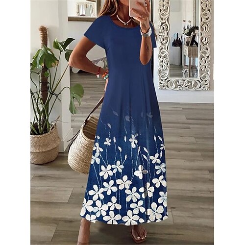 

Mujer Vestido informal Vestido de cambio Negro Azul Piscina Manga Corta Floral Separado Primavera Verano Escote en Pico 2022 S M L XL XXL 3XL