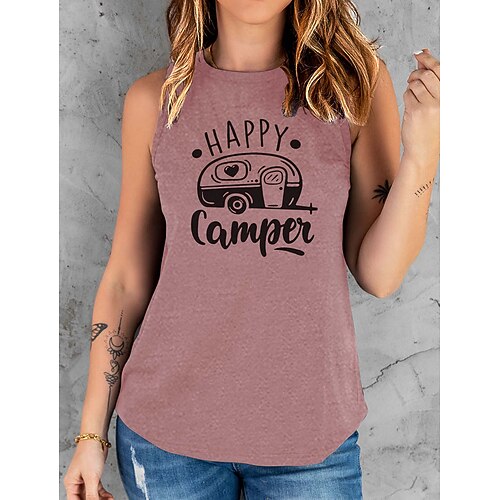 

Women's Daily Weekend Tank Top Camis Graphic Patterned Letter Sleeveless Print Round Neck Casual Streetwear Tops Blue Gray Purple S