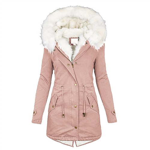 

Women's Parka Hoodie Jacket Outdoor Street Daily Fall Winter Long Coat Regular Fit Windproof Warm Streetwear Casual Jacket Long Sleeve Color Block Fur Trim Pocket Black Pink Army Green / Going out