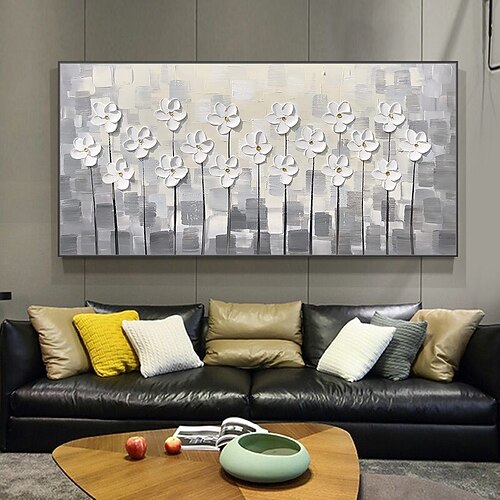 

Mintura Handmade Oil Painting On Canvas Wall Art Decoration Modern Abstract Flowers Picture For Home Decor Rolled Frameless Unstretched Painting