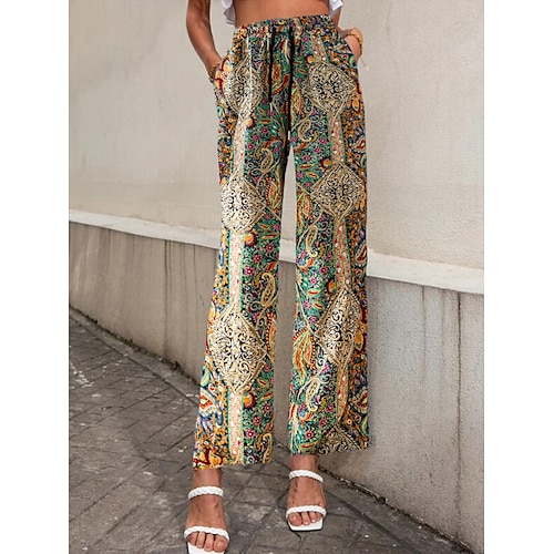 

Women's Culottes Wide Leg Chinos Pants Trousers Black / White Green Yellow Mid Waist Fashion Casual Weekend Side Pockets Micro-elastic Ankle-Length Comfort Dog S M L XL