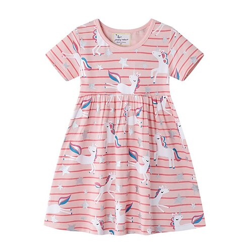 

Kids Girls' Dress Unicorn Strap Dress Above Knee Dress Daily Print Cotton Short Sleeve Cute Dress 2-6 Years Spring Pink