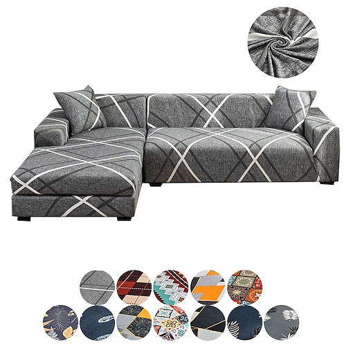

Stretch Sofa Cover Slipcover Elastic Sectional Couch Armchair Loveseat 4 or 3 seater L shape 3 Cushion Couch Soft Durable Washable