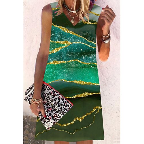 

Women's Shift Dress Short Mini Dress Green Blue Purple Sleeveless Color Gradient Geometric Print Spring Summer V Neck Casual Vacation 2022 S M L XL XXL 3XL