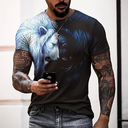 

Homens Unisexo Camiseta Animal Estampas Abstratas Gola Redonda Azul Impressão 3D Ao ar livre Rua Manga Curta Imprimir Roupa Esportes Designer Casual Grande e Alto / Verão / Verão