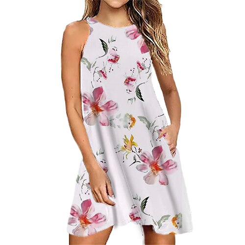 

Damen Casual kleid Etuikleid Weiß Ärmellos Blumen Tasche Frühling Sommer Neckholder 2022 S M L XL XXL 3XL