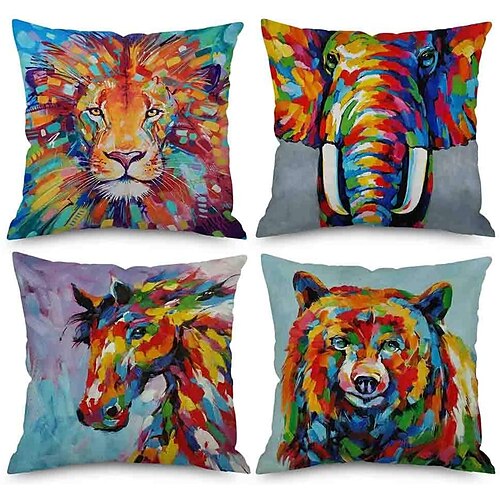 

Oil Painting Style Double Side Cushion Cover 4PC Soft Decorative Square Throw Pillow Cover Cushion Case Pillowcase for Bedroom Livingroom Superior Quality Machine Washable Indoor Cushion for Sofa Couch Bed Chair