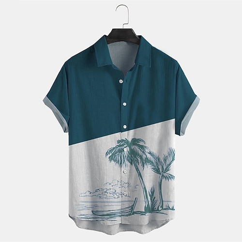 

Men's Shirt Print Color Block Turndown Street Daily Button-Down Print Short Sleeve Tops Casual Fashion Breathable Comfortable Blue / White