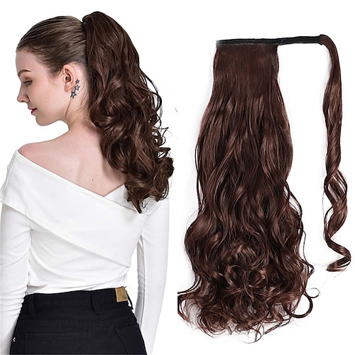

18 Curly Wrap Around Pony Tail Hairpiece Wavy Clip In Woman Hair Synthetic Magic Paste Ponytail Hair Extensions
