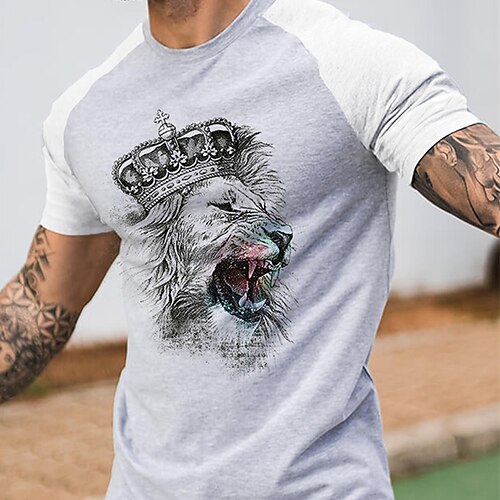 

Men's Unisex T shirt Tee Lion Graphic Prints Crew Neck Gray Outdoor Street Short Sleeve Print Clothing Apparel Sports Designer Casual Big and Tall / Summer / Summer