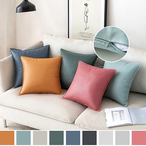 

1 pcs pu funda de almohada color sólido simple cuadrado cosido tradicional clásico