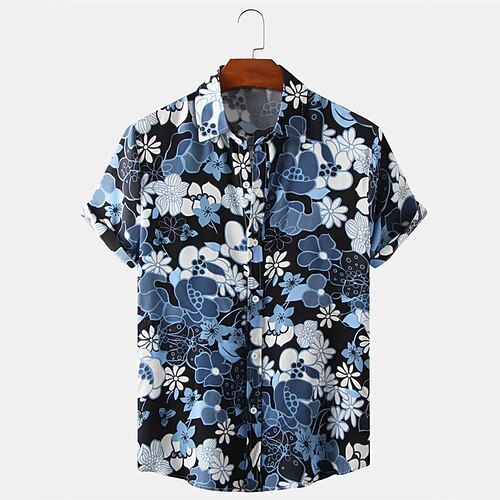 

Men's Shirt Graphic Shirt Floral Turndown Royal Blue Street Casual Short Sleeve Button-Down Clothing Apparel Fashion Designer Casual Comfortable