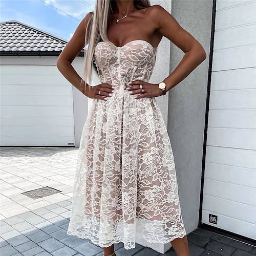 

Dame Festkjole Blonde kjole Feriekjole Mini kjole Svart Hvit Ermeløs Ren farge Åpen rygg Sommer Vår Stroppeløs Stilfull Feriereise Vårkjole 2023 S M L XL