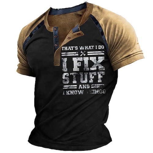 

Homens Camisa Henley Camiseta Camisetas com slogan Gráfico Bloco de cor Letra Henley Preto Verde Tropa Azul Marinha Marron Cinzento Impressão 3D Rua Casual Manga Curta Botão para baixo Imprimir Roupa