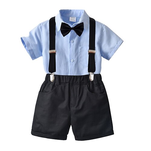 

2 pezzi Bambino Da ragazzo Camicia e pantaloncini Completo Vestito Tinta unica Manica corta Cotone Impostare Gentile Estate 2-6 anni Blu