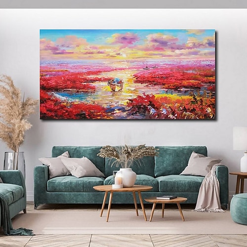 

Handmade Oil Painting CanvasWall Art Decoration Abstract Knife PaintingLandscape Red For Home Decor Rolled Frameless Unstretched Painting