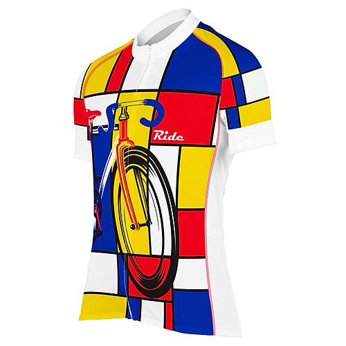 

21Grams Men's Cycling Jersey Short Sleeve Bike Top with 3 Rear Pockets Mountain Bike MTB Road Bike Cycling Breathable Quick Dry Moisture Wicking Reflective Strips Blue Yellow Color Block Polyester