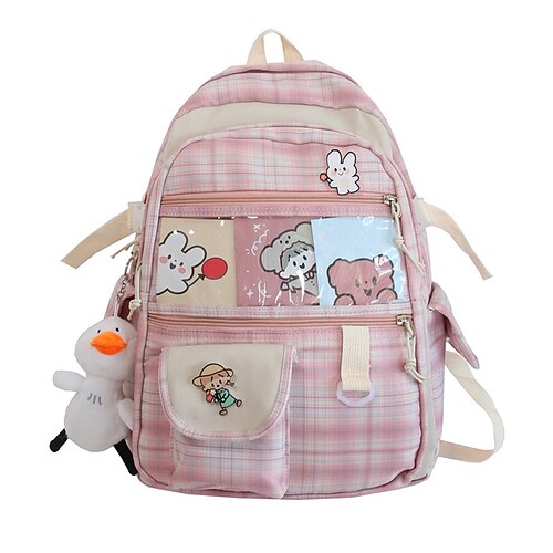 

School Backpack Bookbag Lattice for Student Boys Girls Water Resistant Wear-Resistant Breathable PVC School Bag Back Pack Satchel 19.69 inch