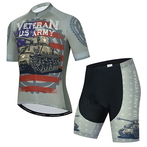 

21Grams Men's Cycling Jersey with Shorts Short Sleeve Mountain Bike MTB Road Bike Cycling Gray American / USA Bike Clothing Suit 3D Pad Breathable Quick Dry Moisture Wicking Back Pocket Polyester