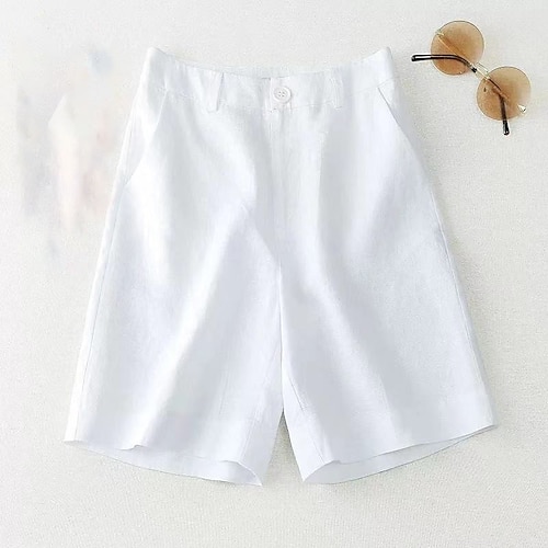 

Women's Plus Size Chinos Shorts Pocket Solid Color Streetwear Chino Casual Daily High Knee Length Spring Summer Green White Yellow L XL XXL 3XL / Linen / Cotton Blend