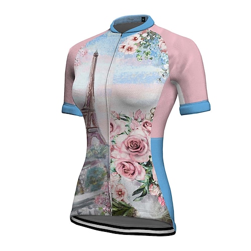 

21Grams Women's Cycling Jersey Short Sleeve Bike Jersey Top with 3 Rear Pockets Mountain Bike MTB Road Bike Cycling Breathable Quick Dry Moisture Wicking Reflective Strips Blue Pink Polyester Spandex