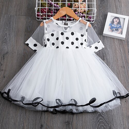 

Kids Toddler Little Girls' Dress Polka Dot Tulle Dress Party Daily Mesh White Knee-length Short Sleeve Princess Cute Dresses Spring Summer Slim 2-8 Years
