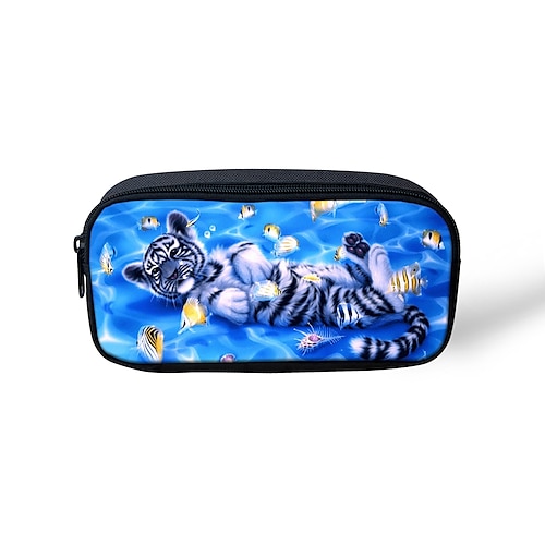 

Unisex Pencil Cases Polyester Zipper Cartoon Cat Floral Print Daily Office & Career Black