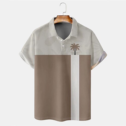 

Men's Collar Polo Shirt Golf Shirt Color Block Turndown Light Brown 3D Print Street Daily Short Sleeve 3D Button-Down Clothing Apparel Fashion Casual Comfortable