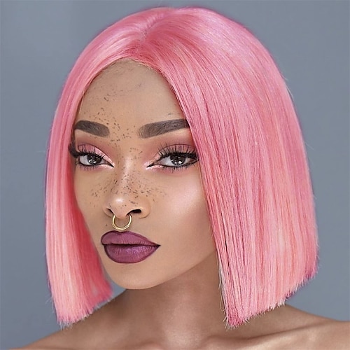 

Pink Bob Wigs for Women Short Straight Wig Synthetic Middle Part Shoulder Length Wig for Colorful Cosplay Party Use