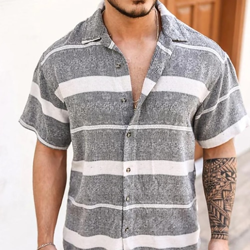 

Men's Shirt Striped Turndown Street Casual Button-Down Short Sleeve Tops Casual Fashion Breathable Gray / Summer