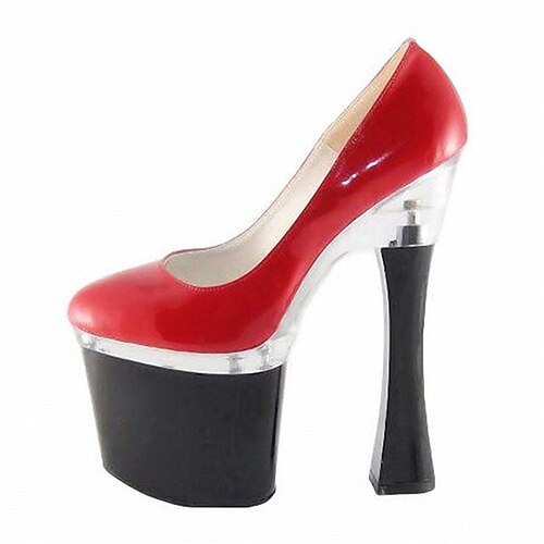 

Women's Heels Party Buckle Platform Pumps Round Toe PU Leather Loafer Solid Colored Black / Red Black Red
