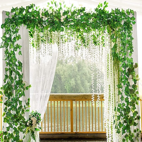 

Confezione da 12 piante artificiali simulazione rattan verde pianta appesa a parete edera, fiori finti per matrimonio arco giardino parete casa festa hotel ufficio disposizione decorazione