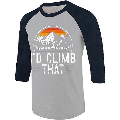 

Men's Unisex T shirt Tee 3D Print Color Block Graphic Prints Mountain Crew Neck Street Daily Patchwork Print 3/4-Length Sleeve Tops Designer Basic Casual Big and Tall Gray