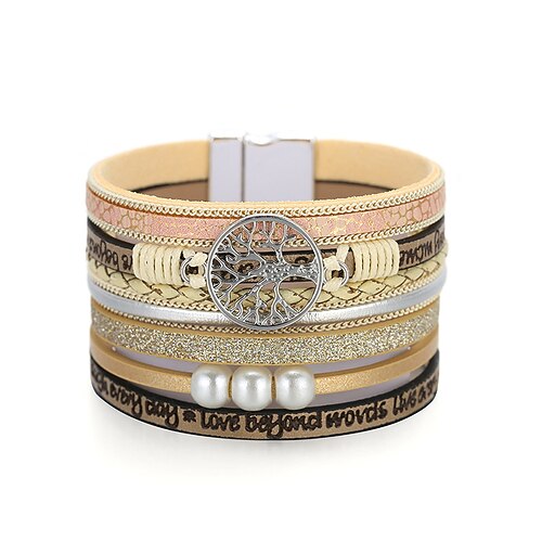 

1Pc Leather Cuff Bracelet for Women Bohemian Wrap Bracelets Multi-Layer Stacking Bracelets Magnetic Clasp Bead Bracelet Crystal Bead Bracelet Handmade Wristbands Jewelry