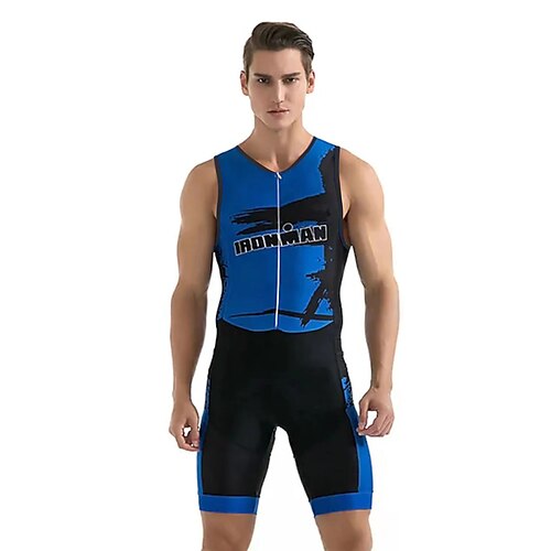 

21Grams Men's Triathlon Tri Suit Sleeveless Mountain Bike MTB Road Bike Cycling Black Blue Geometic Bike Clothing Suit UV Resistant 3D Pad Breathable Quick Dry Sweat wicking Polyester Spandex Sports
